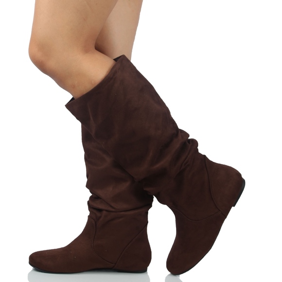 Shoes - Tobacco Faux Suede Slouchy Knee High Flat Boot